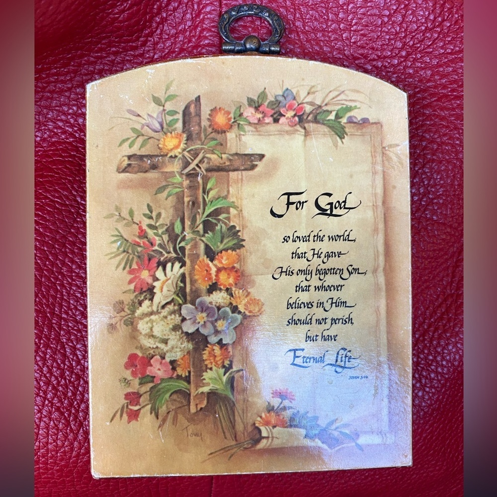 Vintage Floral Cross Wall  “For God so loved the world” Inspirational Quote #13